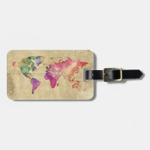 World Map för Vintage Watercolor Travel
