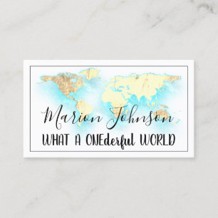 World Map Globe Karta Travel Agency Aqua Ocean Log Visitkort
