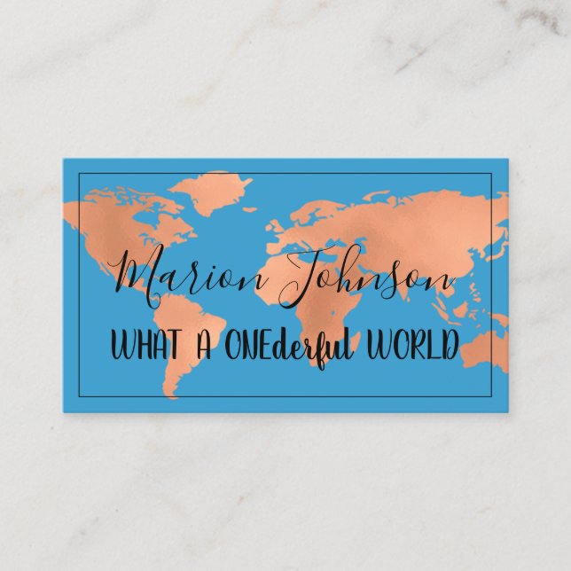 World Map Globe Karta Travel Agency Ro Cooper Blue Visitkort (Framsida)