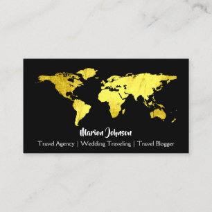 World Map Globe Karta Traveling Black Guld Logotyp Visitkort