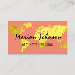 World Map Globe Karta Traveling Salmon Guld Logoty Visitkort