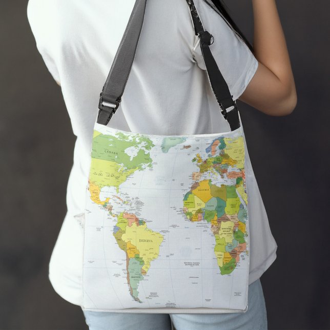World Map Globe Land Atlas Axelväska (Holding this bag)