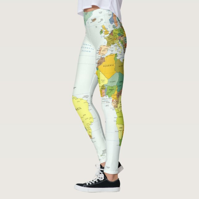 World Map Globe Land Atlas Leggings (Vänster)