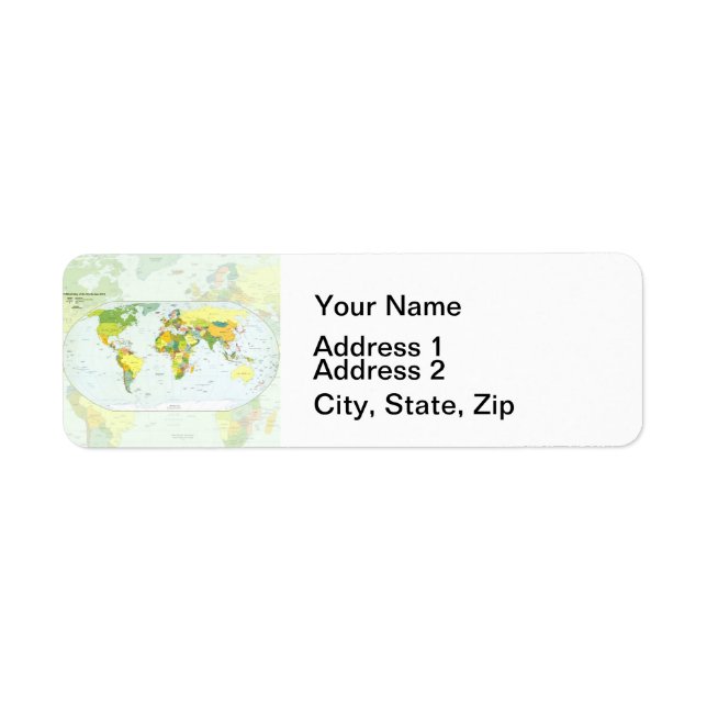 World Map Globe Land Atlas Returadress Etikett (Framsidan)