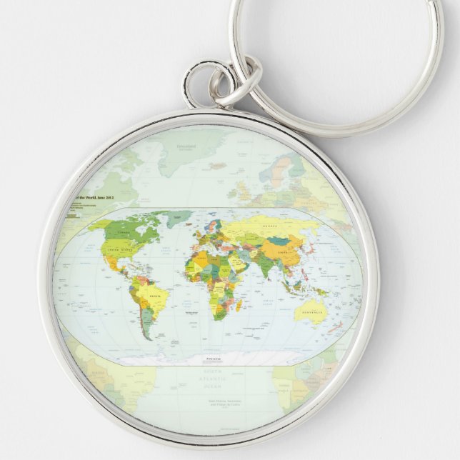 World Map Globe Land Atlas Rund Silverfärgad Nyckelring (Framsidan)