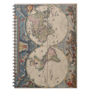 World Map Globe Travel Antique Anteckningsbok Med Spiral
