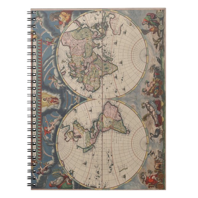 World Map Globe Travel Antique Anteckningsbok Med Spiral (Framsidan)