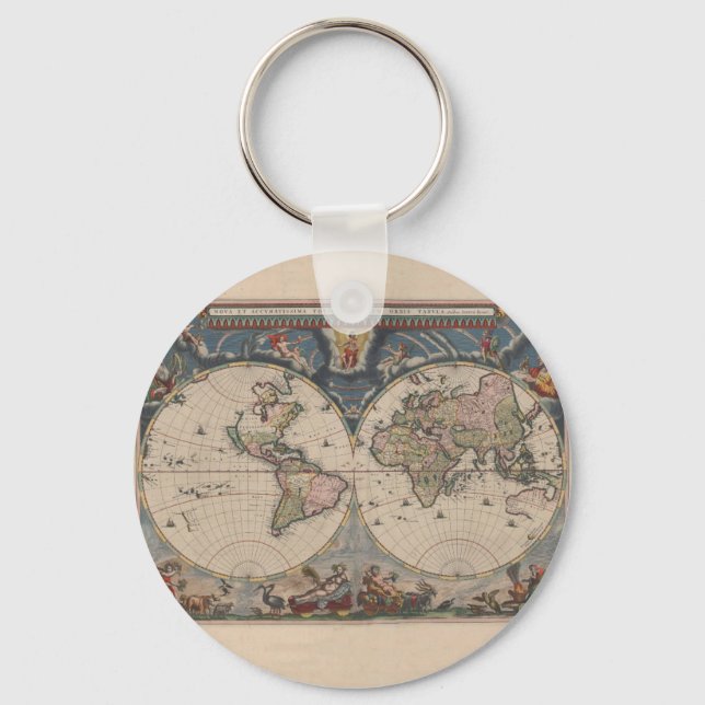 World Map Globe Travel Antique Nyckelring (Framsida)