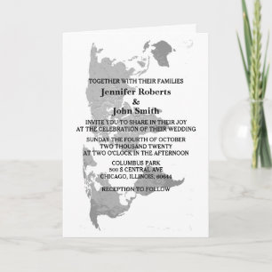 World Map Grått White Simple Modern Bröllop 2023 Inbjudan