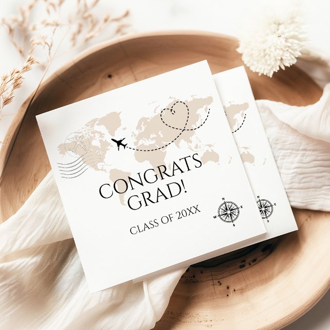 World map gratulerar grad wanderlustklass pappersservett (Skapare uppladdad)