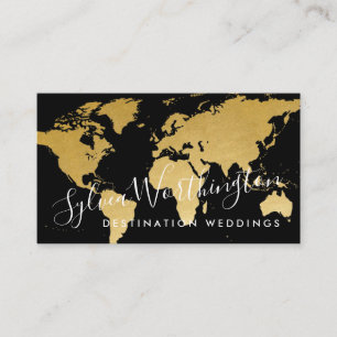 World Map Guld and Black Travel Visitkort