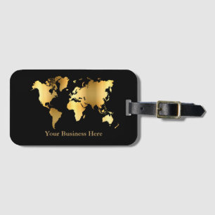 World Map Guld/Black Bagagebricka
