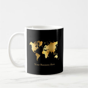 World Map Guld/Black Kaffemugg