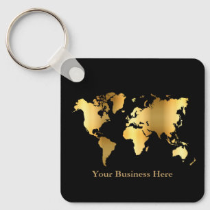 World Map Guld/Black Nyckelring