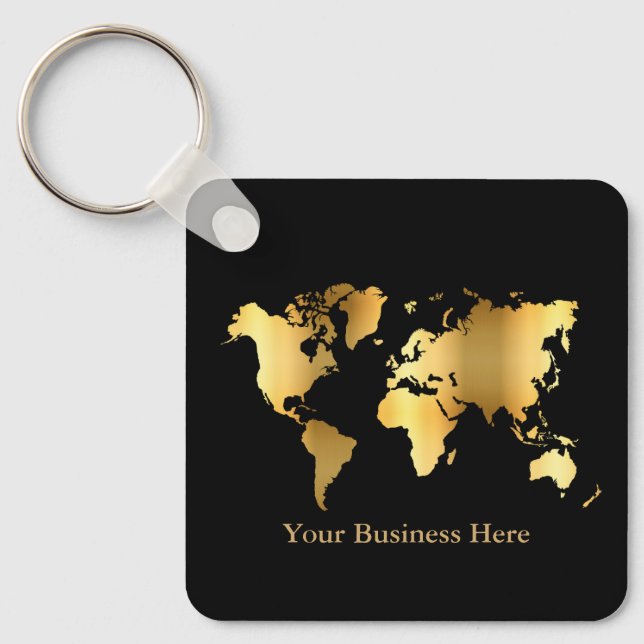 World Map Guld/Black Nyckelring (Framsida)