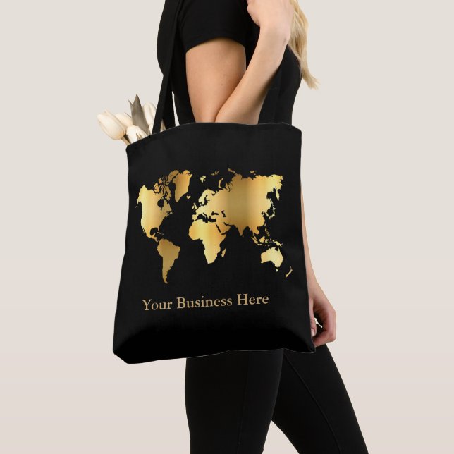 World Map Guld/Black Tygkasse (Närbild)