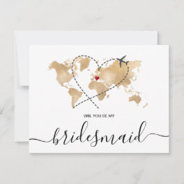 World Map Guld kommer att bli min bridesmaid Inbjudningar
