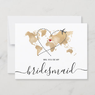 World Map Guld kommer att bli min bridesmaid Inbjudningar