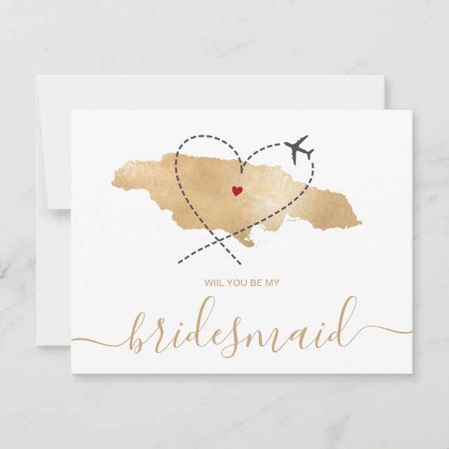 World Map Guld kommer att bli min bridesmaid Inbjudningar (Framsida)
