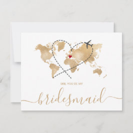 World Map Guld kommer att bli min bridesmaid Inbjudningar