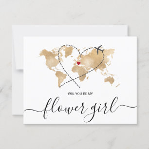 World Map Guld kommer att bli min FLOWER GIRL Inbjudningar