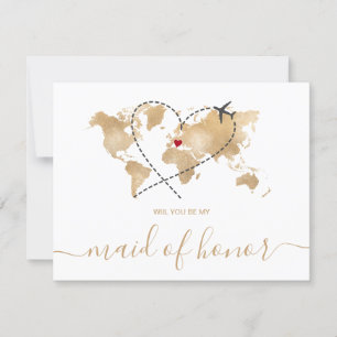 World Map Guld kommer du att bli min Maid of honor Inbjudningar