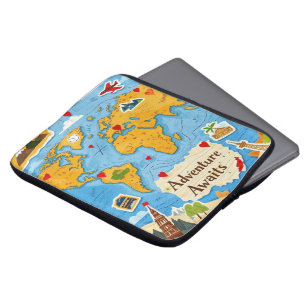 World Map Heart Stift Äventyr Awaits Laptop Fodral