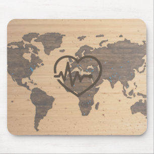 World Map Heartslag woodgrain Musmatta