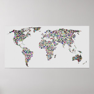 World Map in Fog Filter and Grått Background Poster