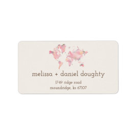 World Map in Rosa Shades for Bröllop eller Event Adressetikett