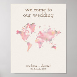 World Map in Rosa Shades for Destination Wedding Poster