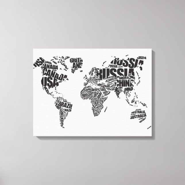World Map in Typography Canvastryck (Framsida)