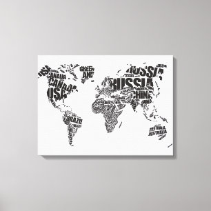 World Map in Typography Canvastryck