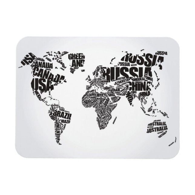 World Map in Typography Magnet (Horisontell)
