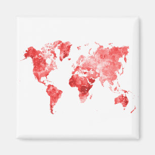 World map in water color Red Magnet