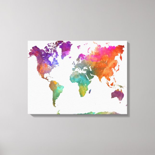 World Map in Watercolor Canvastryck (Framsida)