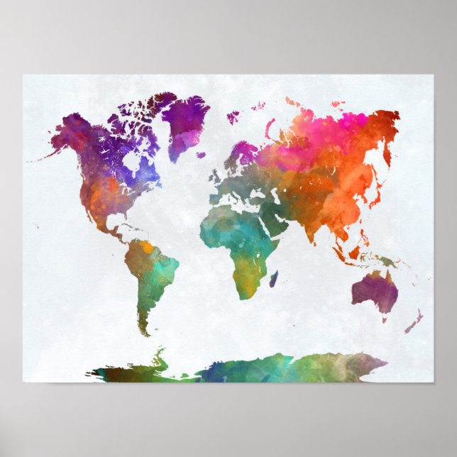 World Map in Watercolor Poster (Framsidan)