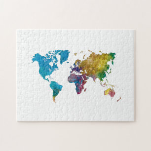 World map in watercolor pussel