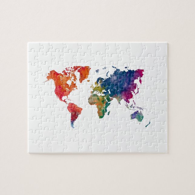 World map in watercolor pussel (Horisontell)