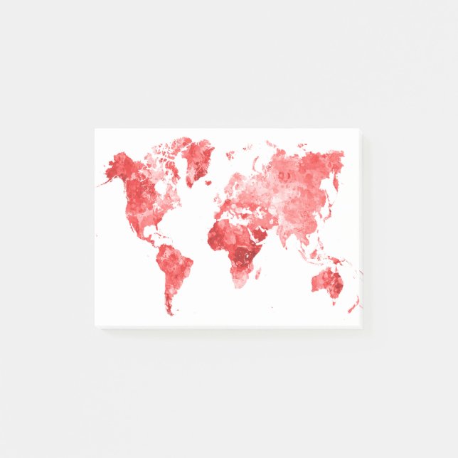 World map in watercolor Red Post-it Block (Framsida)