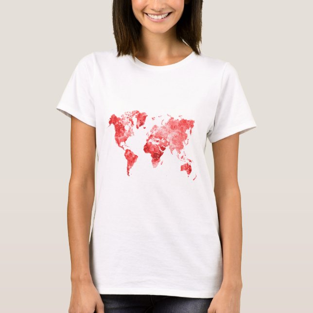 World map in watercolor Red T Shirt (Framsida)