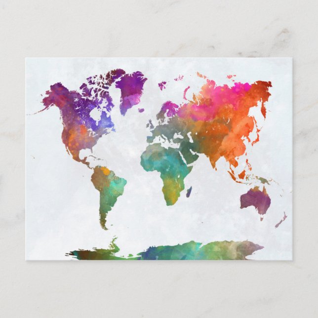 World Map in Watercolor Vykort (Framsida)