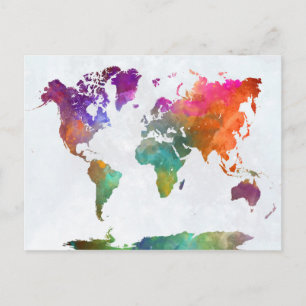 World Map in Watercolor Vykort