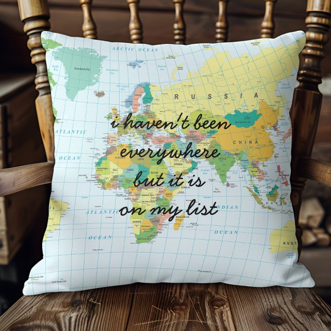 World Map - jag har inte varit överallt.. Kudde (Fantastic gift option for backpackers, adventures and world explorers in general. Bon voyage!)