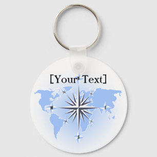 World Map-kedjan Blue Compass Ro Nyckelring