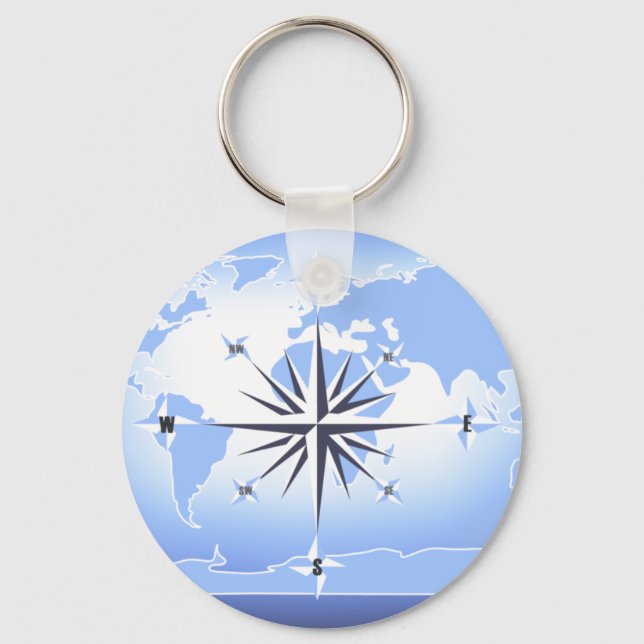 World Map Keychain 2, Ro, blå kompass Nyckelring (Framsida)
