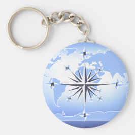 World Map Keychain 2, Ro, blå kompass Nyckelring