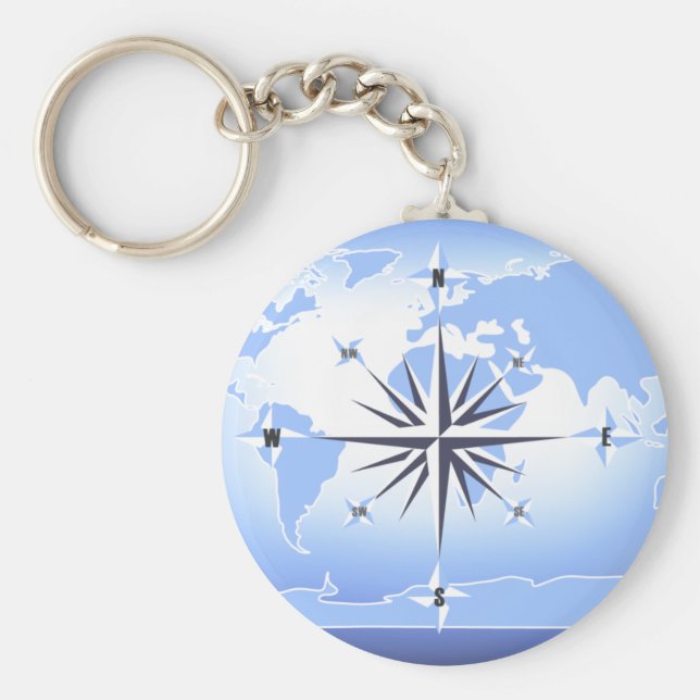 World Map Keychain 2, Ro, blå kompass Nyckelring (Framsidan)