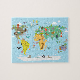 World Map Kids Tecknad Pussel