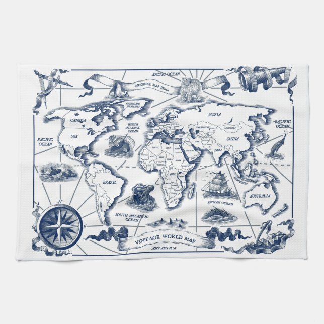 World Map Kitchen Towel Kökshandduk (Horisontell)
